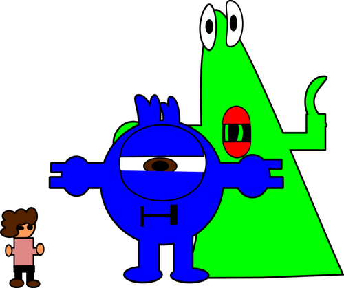 Cartoon blue and green monsters