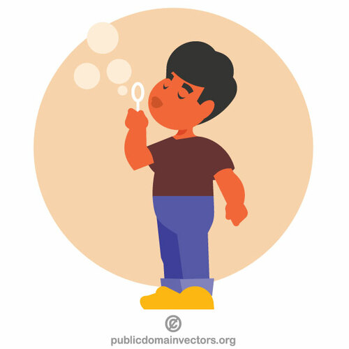 A boy is blowing bubbles