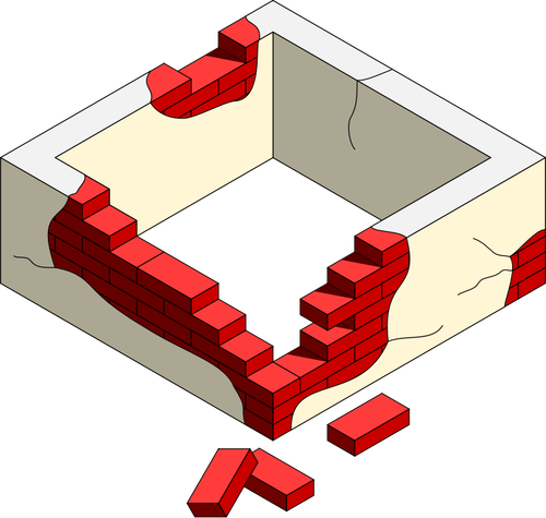 Mur de briques endommagés avec image vectorielle de plâtre