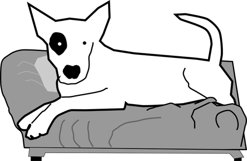 Vectorafbeeldingen van bullterrier op het bed