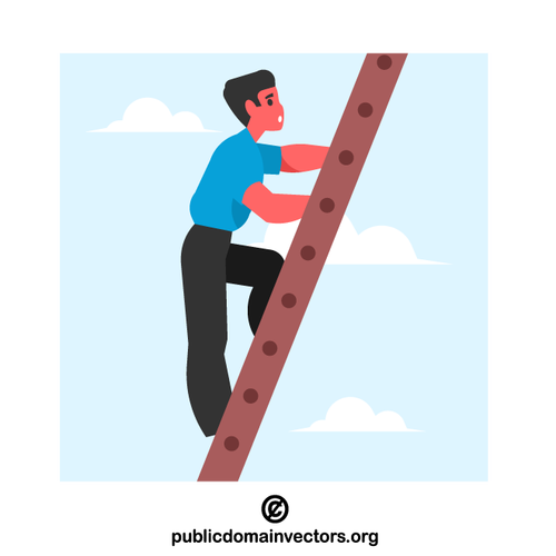 Businessman climbing ladder