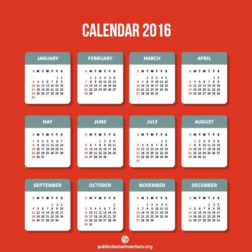 Calendario 2016 en formato vectorial