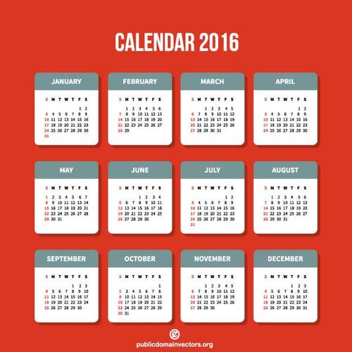 Calendarul 2016 în format vectorial