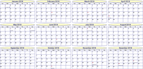 2018 Jahr/Monat Kalender