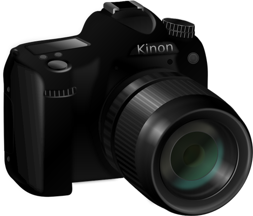 Imagem de vetor fotorrealista de uma câmera profissional com lente longa