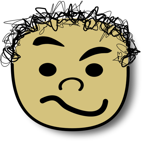 Vector image of curly hair kid with doubtful smile avatar