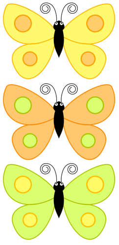 3 つの黄色の蝶