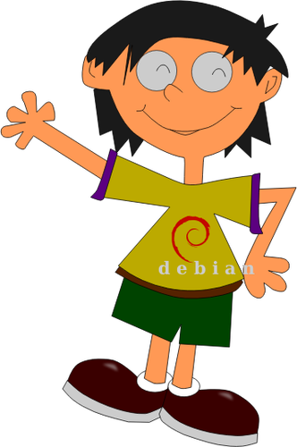 Karikatura kid s Debian logo tričko vektorové kreslení