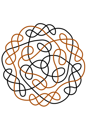 Grafische vormgeving van zwart en oranje bloem vormige Keltische knoop