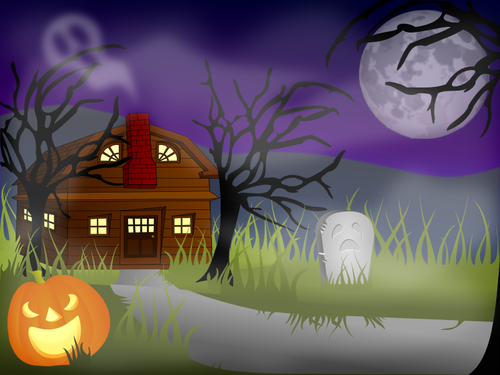 Halloween haunted house vector drawing