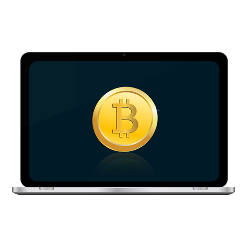 Bitcoin en ilustración de vector de pantalla portátil