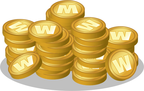 Vektorový obrázek pokladu zlatých mincí s logem W