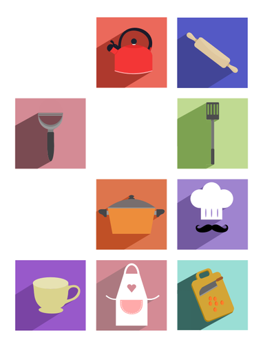 Vector drawing of cooking utensils long shadow icons