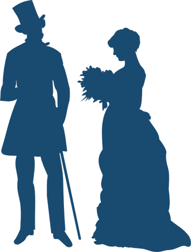 Old-fashioned couple silhouette vector image