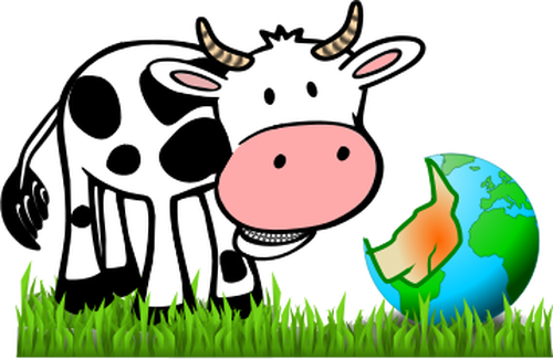 Image vectorielle de vache cartoon, manger de la terre