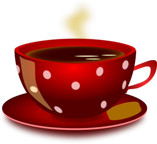 Tazza di tè rosso chiazzato con piattino e ClipArt vettoriali di biscotto