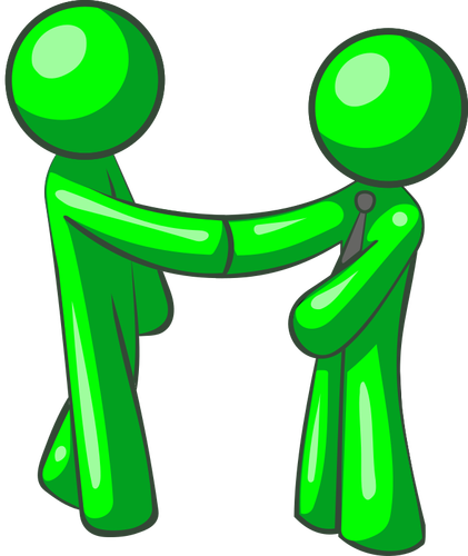 Humanos verde figuras manos apuntando el uno al otro