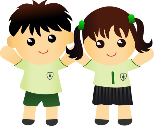 Boy and girl in school uniform vector drawing