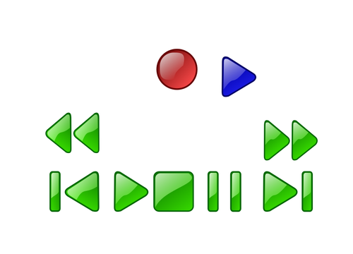 Clip art of stop, play, pause, skip, rewind, fast forward and eject buttons for a media player