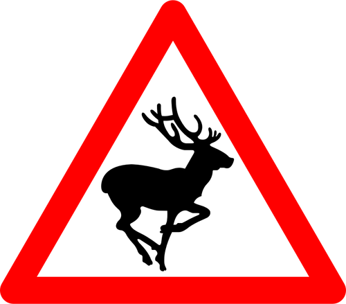 Gambar vektor rusa menyeberang jalan tanda peringatan