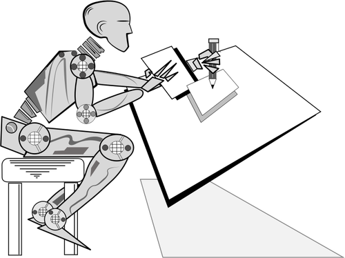 Roboter sitzen und schreiben