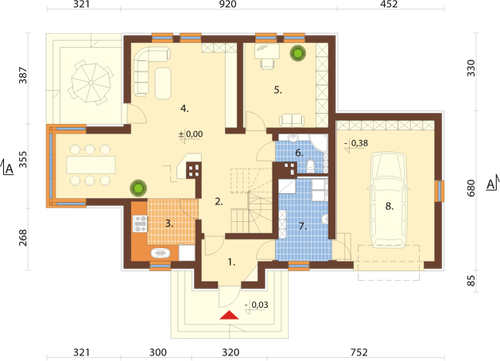 Vectorafbeeldingen van architectonische plan van het huis van één slaapkamer