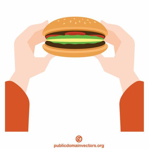 Tangan memegang hamburger