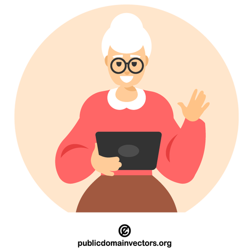 Donna anziana che utilizza un tablet per computer