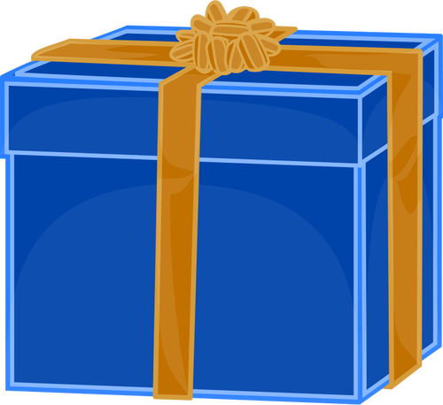 Vector de la imagen de la caja de regalo azul con cinta dorada