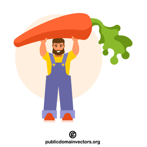 农民拿着一根巨大的胡萝卜