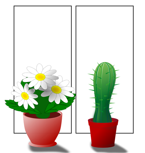 Vectorillustratie van ingemaakte bloemen planten op venster