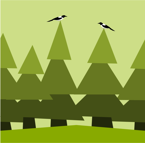 Bosque con ilustración de aves