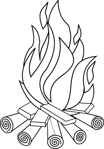 Camp fire line art vector drawing