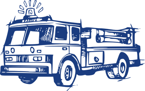 Fire brigade vehicle drawing in blue