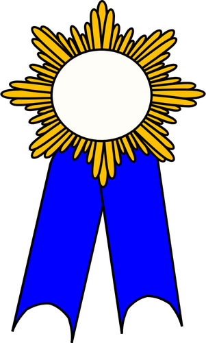 Vector graphics of golden medallion with blue ribbon