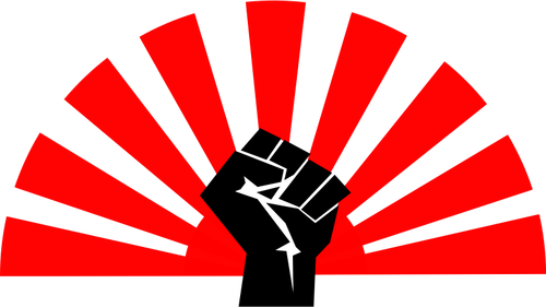 Sosialistisk power fist med Søn sign i bakgrunnen vector illustrasjon