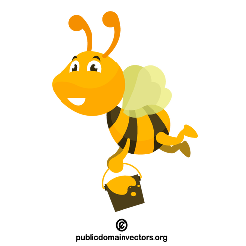 Flying bee with a bucket of honey