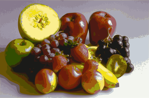 Vector graphics of stylized fruit selection on a table