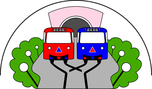 Kereta api merah dan biru