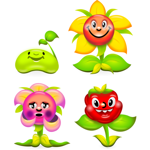 Imágenes Prediseñadas Vector de conjunto de flores felices