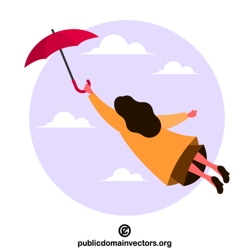 傘で飛んでいる女の子