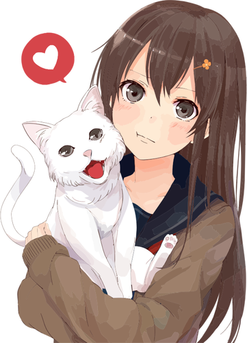 子猫と一緒にアニメの女の子