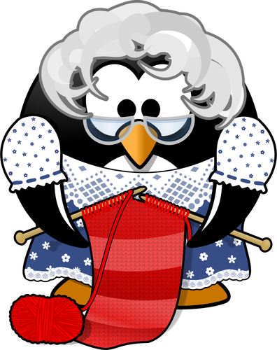 Vektor-ClipArt Oma Pinguin stricken