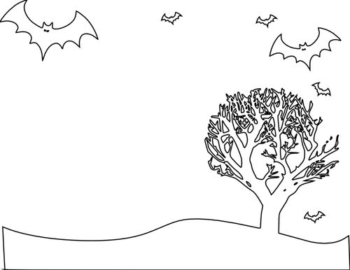 مخطط موجه التوضيح من مشهد مع الخفافيش وشجرة