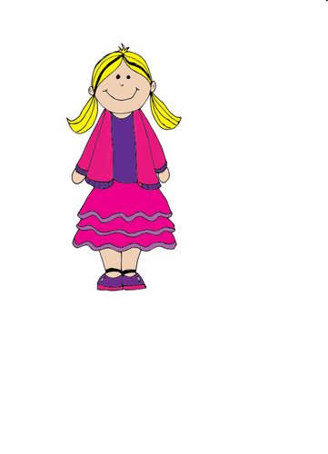 矢量绘图的书呆子女孩在紫色的裙子
