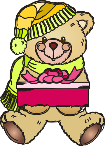 Holiday teddy bear with gift vector illustration