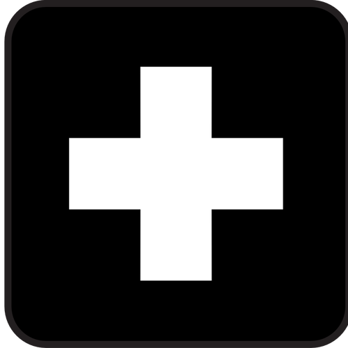Vector blanco y negro dibujo de icono o símbolo de un punto de primeros auxilios en NPS.