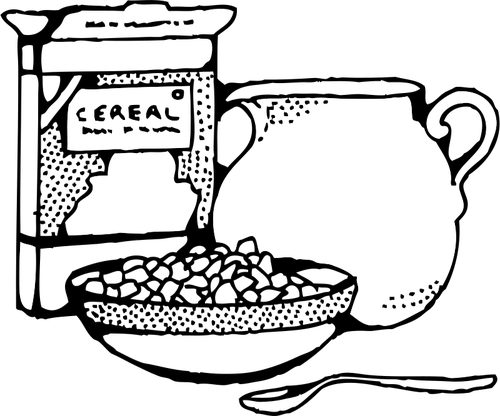 シリアルの箱とミルクの鍋のベクトルの芸術