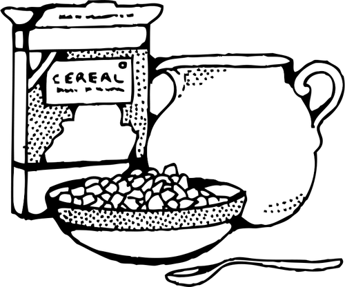 Caja de cereal y pote de leche arte vectorial