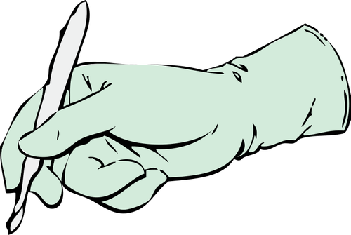 Gloved hand with scalpel vector